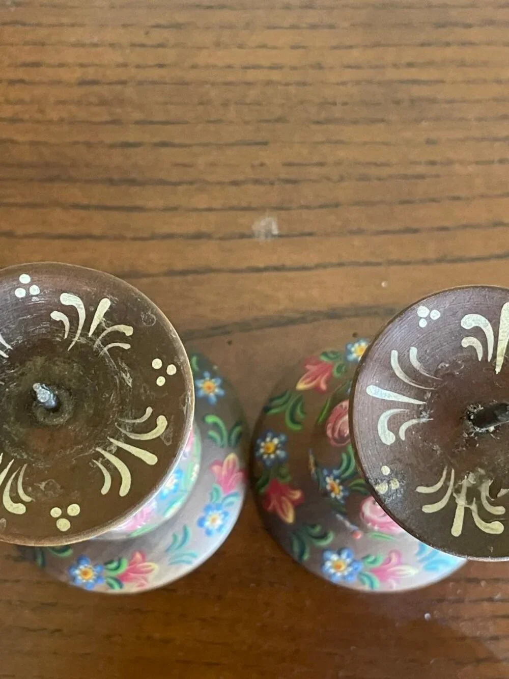 Decorative German Hand-Painted Wood candlesticks